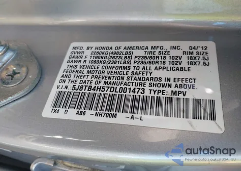 2013 Acura Rdx z USA, uszkodzony, nr VIN 5J8TB4H57DL001473